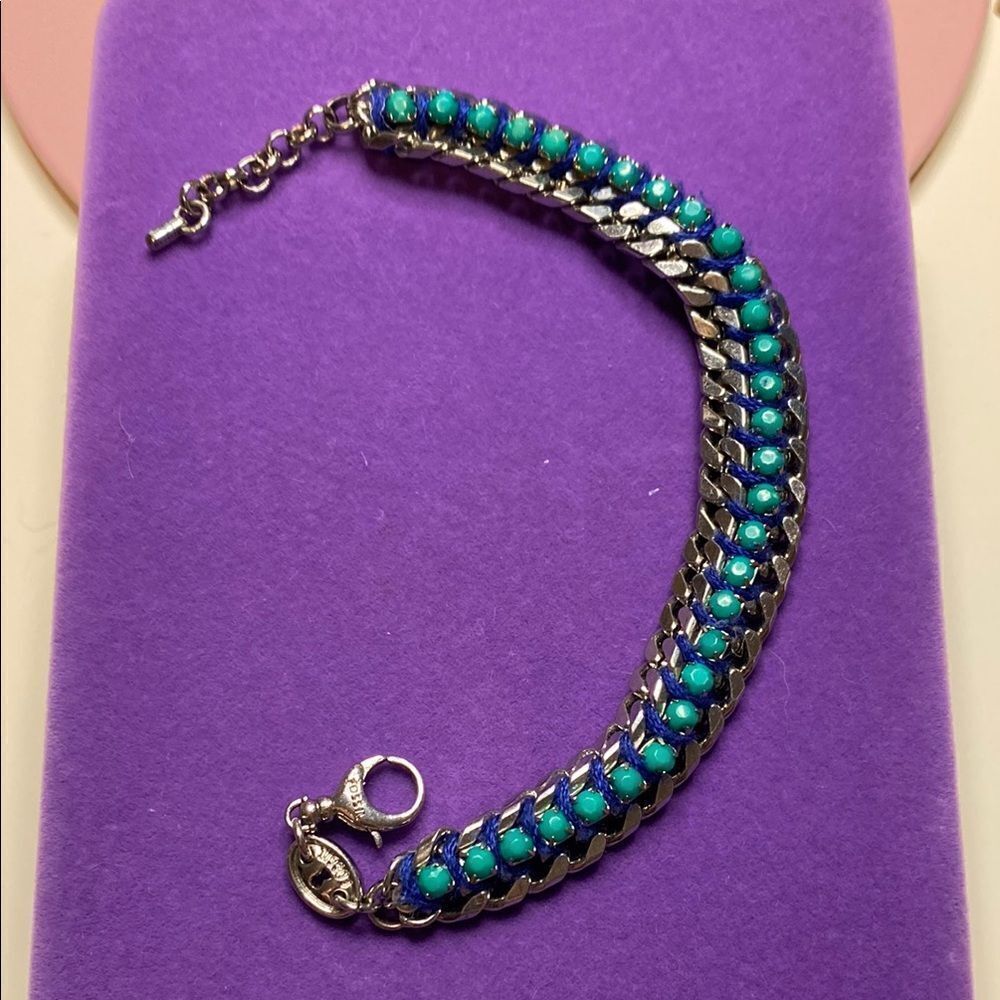 💛 Fossil Silver Arm Candy Blue and Green Braided Bracelet